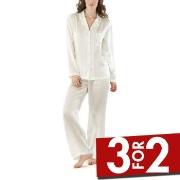 Damella Woven Silk Plain Pyjamas Set Elfenben silke X-Small Dame