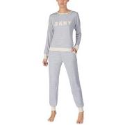 DKNY New Signature Long Sleeve Top and Jogger PJ Grå X-Small Dame