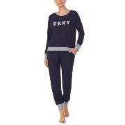 DKNY New Signature Long Sleeve Top and Jogger PJ Marine X-Large Dame