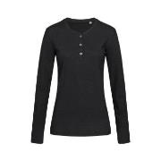 Stedman Sharon Henley Long Sleeve For Women Svart ringspunnet bomull L...