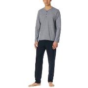 Schiesser Casual Essentials Long Pyjama Button Mørkblå bomull Medium H...