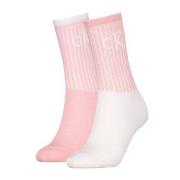 Calvin Klein Strømper 2P Glossy Rib Crew Socks Hvit/Rosa Str 39/42 Dam...