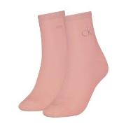 Calvin Klein Strømper 2P Shiny Logo Short Socks Rosa Str 39/42 Dame