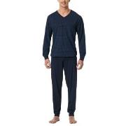 Schiesser Comfort Essentials V-Neck Long Pyjamas Mørkblå bomull X-Larg...