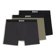 BOSS 3P ONE Boxer Brief Svart/Grønn bomull Large Herre