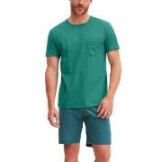 Calida Relax Imprint O Neck Short Pyjama Grønn bomull XX-Large Herre