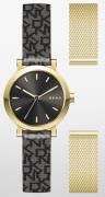 DKNY Dameklokke NY6616SET Soho Sort/Gulltonet stål Ø28 mm