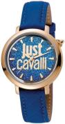 Just Cavalli Dameklokke JC1L007L0035 Logo Blå/Lær Ø34 mm