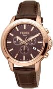 Ferrè Milano Herreklokke FM1G153L0031 John Brun/Lær Ø44 mm