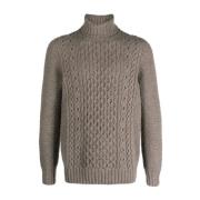 Grå Aran-strikket Roll-Neck Sweater