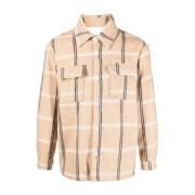 Beige Rutete Jersey-Fleece Skjorte