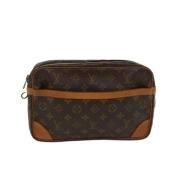 Brukt Brunt Lerret Louis Vuitton Compiegne Clutch Veske