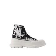 Hvite Stoff Platform Sneakers