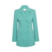 Slim Turkis Blazer med Feminine Detaljer