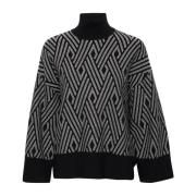 Jaquard Pullover Strikkegenser 30108916 Svart/Hvit