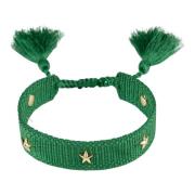 Woven Friendship Bracelet Thin W/Star Stud - Green