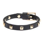 Leather Stud Bracelet Mini Black W/ Gold