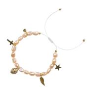 Pearl Bead Bracelet 6 MM W/Charms - Pearl Rose