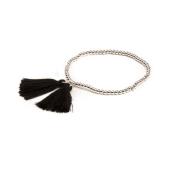 Tassel Bracelet Metal Beads Silver Black