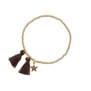 Metal Bead Bracelet W/Tassel Chocolate Brown