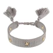 Woven Friendship Bracelet Thin W/Star Stud - Light Grey