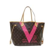 Pre-owned Brunt lerret Louis Vuitton Neverfull