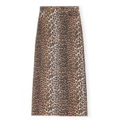 Leopard Print Denim Maxi Splitt Skjørt