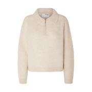 Beige Selected Femme Slfsia-Mynte Half Zip Knit Gensere