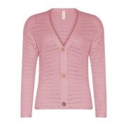 Strukturert V-hals Cardigan i Geranium