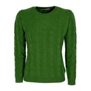 Grønn Cashmere og Ull Flettet Crewneck Genser