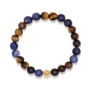 Men's Wristband with Blue Dumortierite, Brown Tiger Eye and Gold