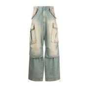 Bleach-effekt wide-leg cargo jeans
