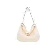 Elfenben Hammered Skinn Hobo Bag