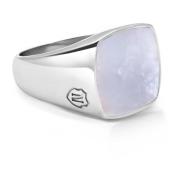 Men's Silver Signet Ring with Natural White Shell