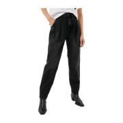 Sorte bukser for kvinner med beltehemper og logo
