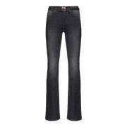 Sorte Flare-Fit Jeans med Love Birds Broderi