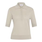 Sand Calvin Klein Cotton Silk Polo Sweater 1/2 Slv Overdeler