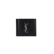 Svart lær lommebok med YSL-logo