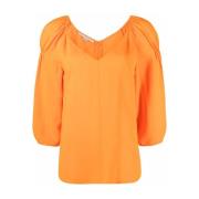 Oransje Kortermet Puff-Erme Bluse