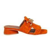 Oransje Semsket Skinn Frynse Loafers