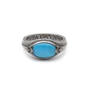 Sterling Silver Oval Signet Ring with Genuine Turquoise