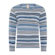 Fargerik Stripet Pullover Genser Horizon Blue Melange