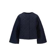 Azelia Padded Linen Jacket - Navy