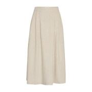 Flowy Linblanding Midi Skjørt - Sand