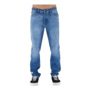 Indigo Denim Straight Leg Jeans med Side Striper