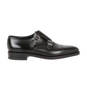 Svart Skinn Dobbel Spenne Loafers