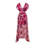 Blomstret Chiffon Maxi Kjole med Frontsplitt