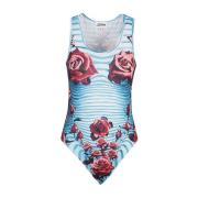 Blå Stripet Blomster Bodysuit Topp