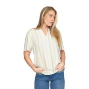 Beige Sommerbluse med V-hals