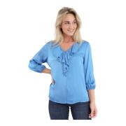 Anelle Jeans Bluse med Rysjekantet V-Hals